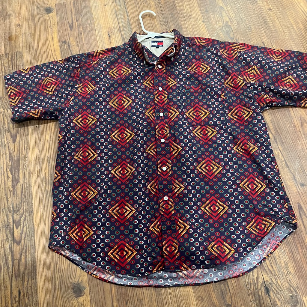Tommy Hilfiger Vintage Retro Button Down Multi Color Collar Shirt 1990s Style